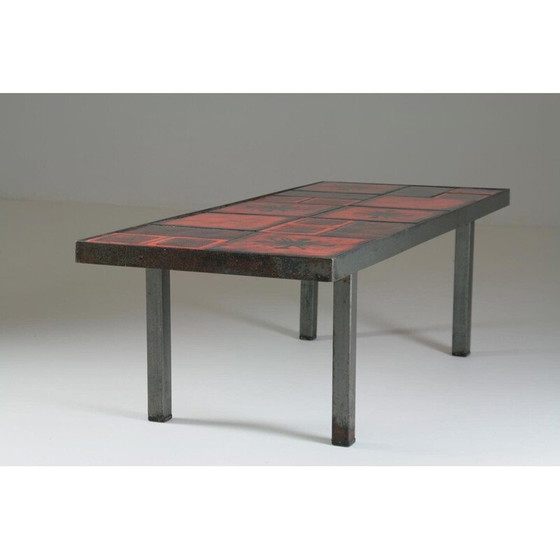 Image 1 of Vintage keramiek en metalen salontafel, Frankrijk 1950