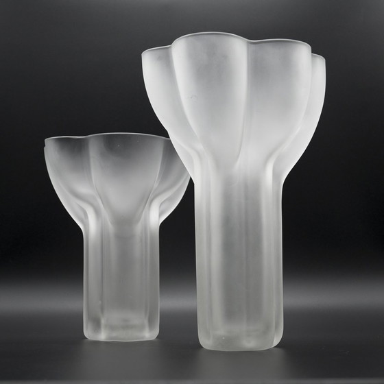 Image 1 of Zeldzame Tapio Wirkkala Rosenthal Sculptural Design Satin Glass Vaas Duo Model 470