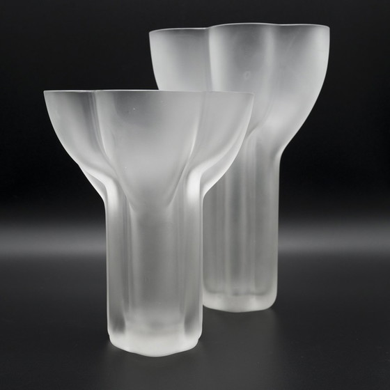 Image 1 of Zeldzame Tapio Wirkkala Rosenthal Sculptural Design Satin Glass Vaas Duo Model 470