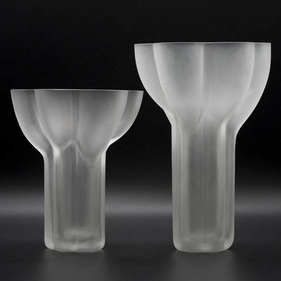 Image 1 of Zeldzame Tapio Wirkkala Rosenthal Sculptural Design Satin Glass Vaas Duo Model 470