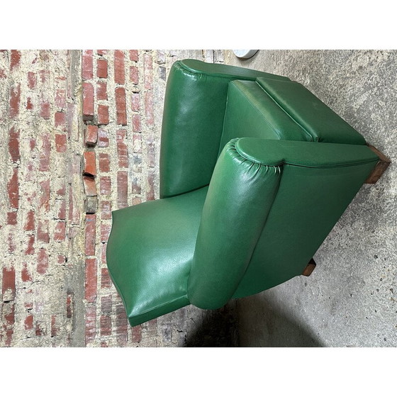 Image 1 of Paar vintage fauteuils in donkergroen skai, 1950