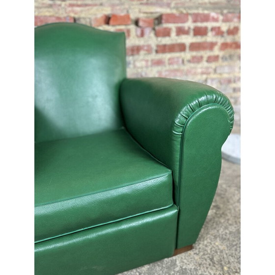 Image 1 of Paar vintage fauteuils in donkergroen skai, 1950