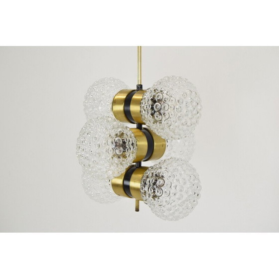 Image 1 of Vintage kroonluchter van Napako, glas, metaal en messing, Tsjecho-Slowakije 1960