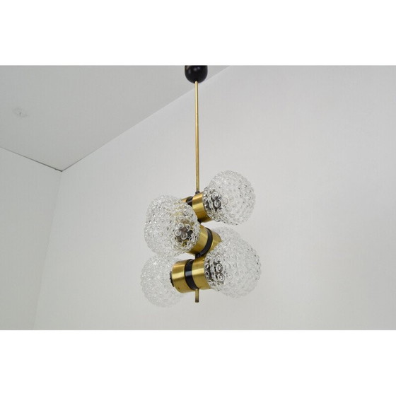Image 1 of Vintage kroonluchter van Napako, glas, metaal en messing, Tsjecho-Slowakije 1960