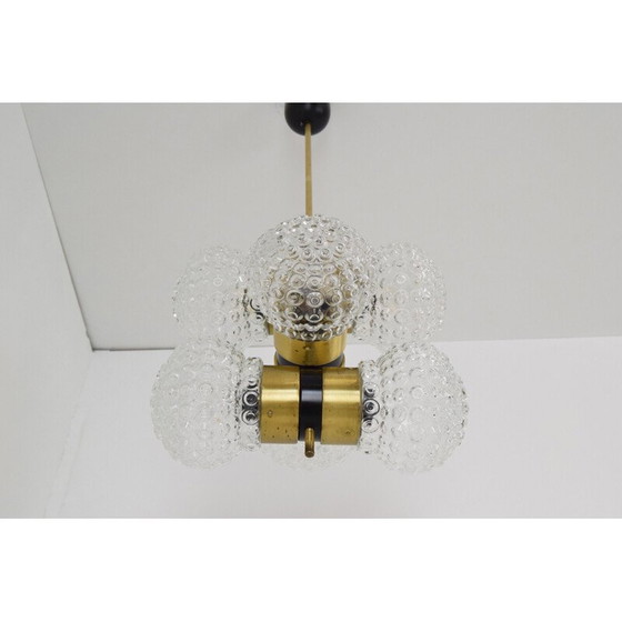 Image 1 of Vintage kroonluchter van Napako, glas, metaal en messing, Tsjecho-Slowakije 1960