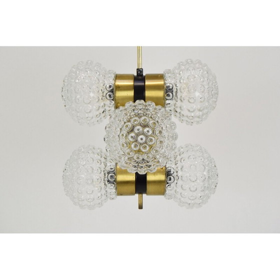 Image 1 of Vintage kroonluchter van Napako, glas, metaal en messing, Tsjecho-Slowakije 1960