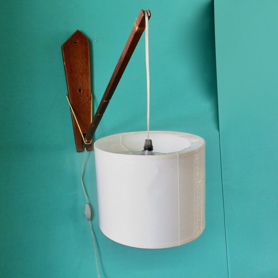 Image 1 of Vintage teakhouten knikarm wandlamp, Denemarken 1960