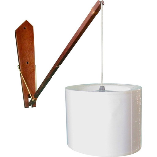 Vintage teakhouten knikarm wandlamp, Denemarken 1960