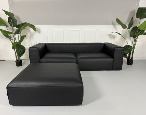 Ligne Roset Nils Designer Sofa Mat Zwart Couch + Poef