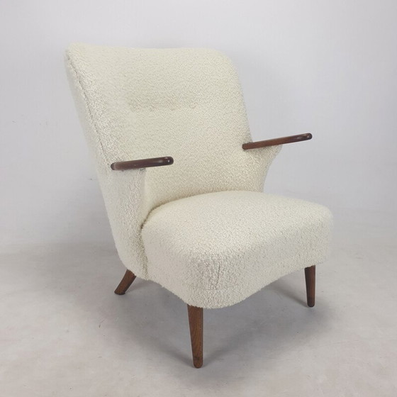 Image 1 of Paar vintage fauteuils van stof en eikenhout van Kronen Aarhus, Denemarken 1950