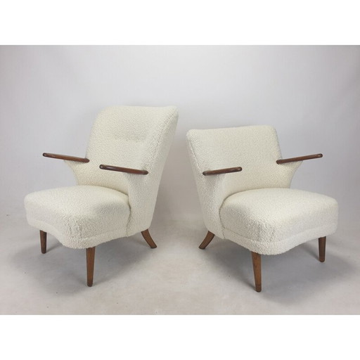 Paar vintage fauteuils van stof en eikenhout van Kronen Aarhus, Denemarken 1950