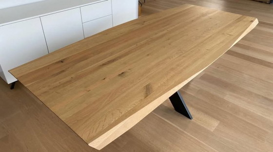 Image 1 of Prachtige Eettafel Van Wilde Eik Met Zwart Metalen Onderstel