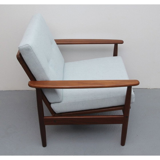 Image 1 of Vintage fauteuil Grijsblauw teakhout 1960