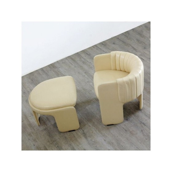 Image 1 of Set van 6 vintage loungestoelen met voetenbankjes van Poltrona Frau 1970