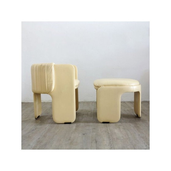 Image 1 of Set van 6 vintage loungestoelen met voetenbankjes van Poltrona Frau 1970