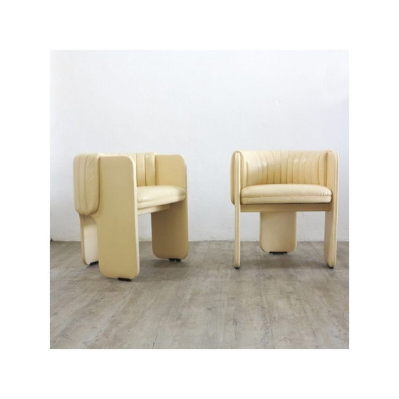 Image 1 of Set van 6 vintage loungestoelen met voetenbankjes van Poltrona Frau 1970