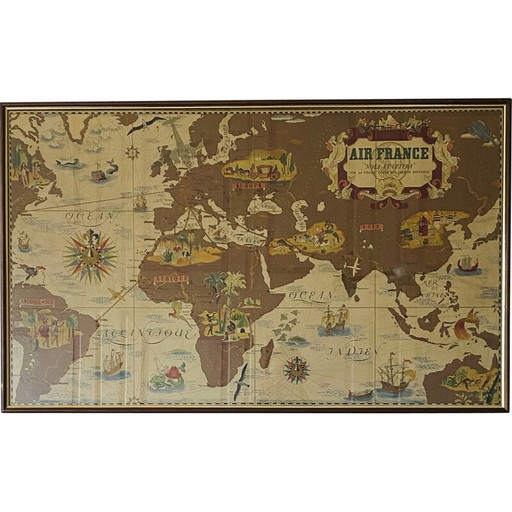 Vintage Air France "Nova et Vetera" poster kaart door Lucien Boucher, Frankrijk 1939