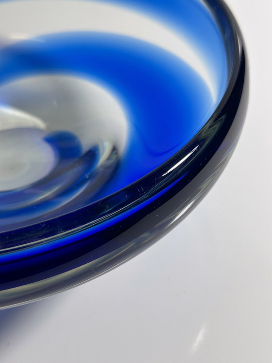 Image 1 of Vintage Zware Boheemse Glazen Schaal Kobaltblauwe Swirl Mid Century Cz Ultramarijnblauw 70s 70s 70s 80s