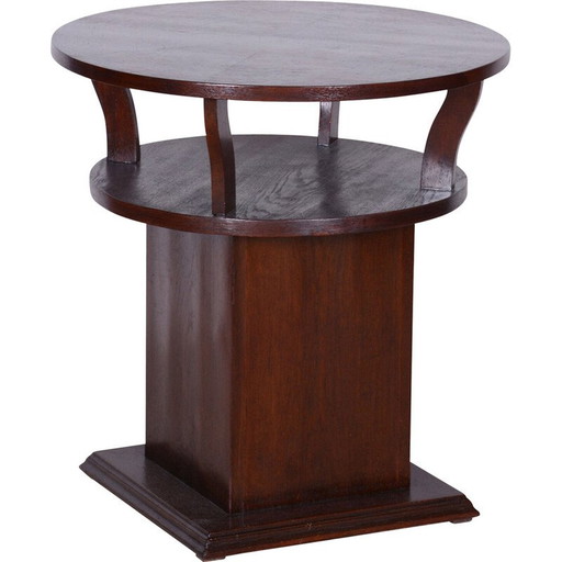 Vintage Art Deco ronde tafel in eikenfineer, Tsjecho-Slowakije 1920