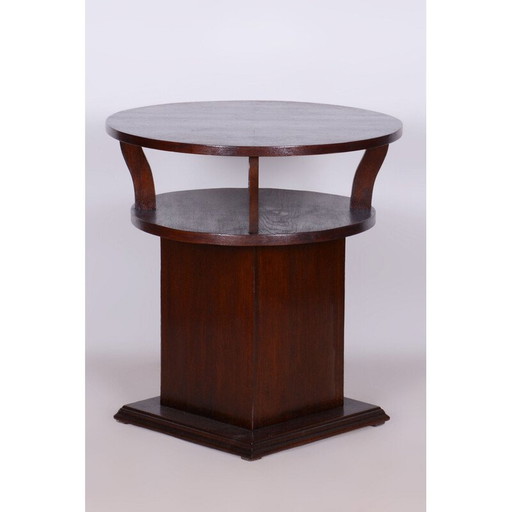 Vintage Art Deco ronde tafel in eikenfineer, Tsjecho-Slowakije 1920