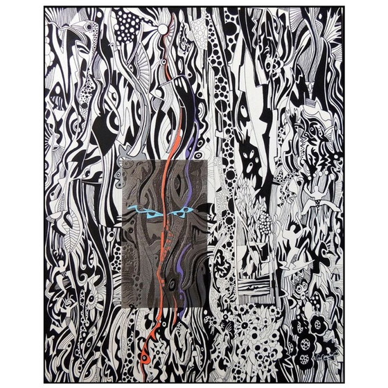 Image 1 of Acryl op vintage doek "Het masker" van Alain Carpentier