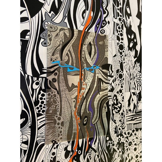 Image 1 of Acryl op vintage doek "Het masker" van Alain Carpentier