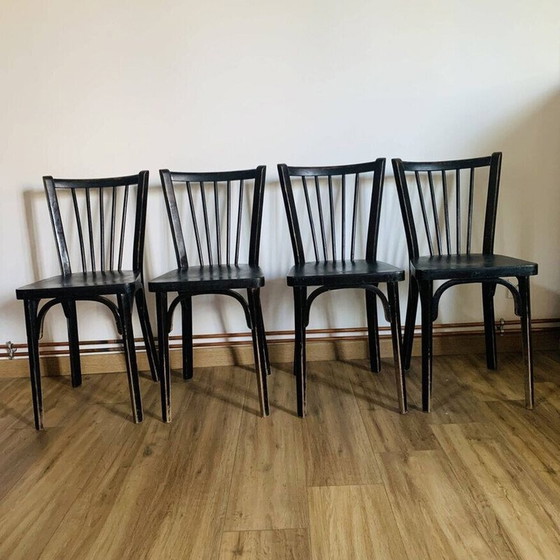 Image 1 of Set van 6 vintage zwarte Baumann N153 stoelen, 1950-1960