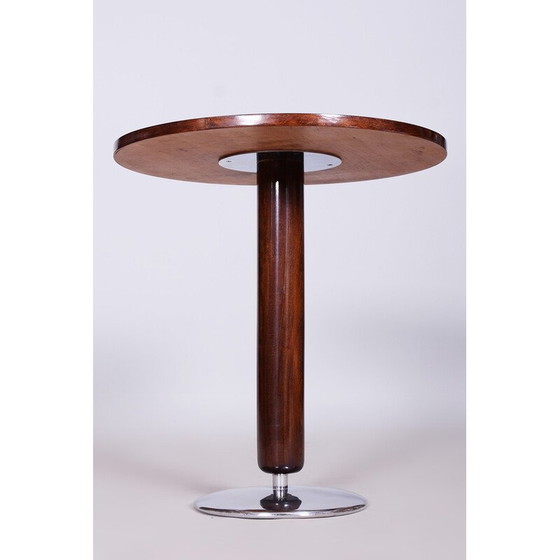 Image 1 of Vintage Art Deco walnoot en chromen ronde tafel door Jindrich Halabala voor Up Zavody, Tsjechië 1930