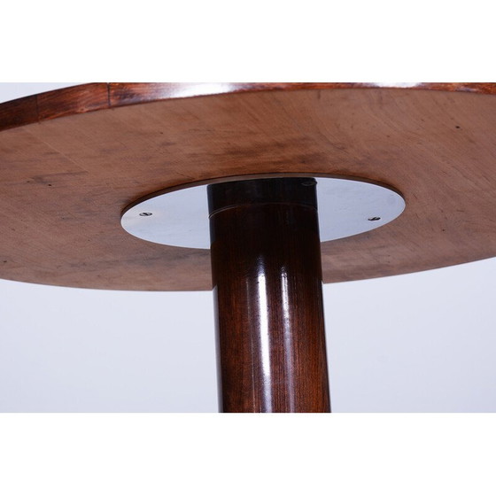 Image 1 of Vintage Art Deco walnoot en chromen ronde tafel door Jindrich Halabala voor Up Zavody, Tsjechië 1930