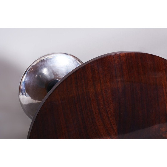Image 1 of Vintage Art Deco walnoot en chromen ronde tafel door Jindrich Halabala voor Up Zavody, Tsjechië 1930