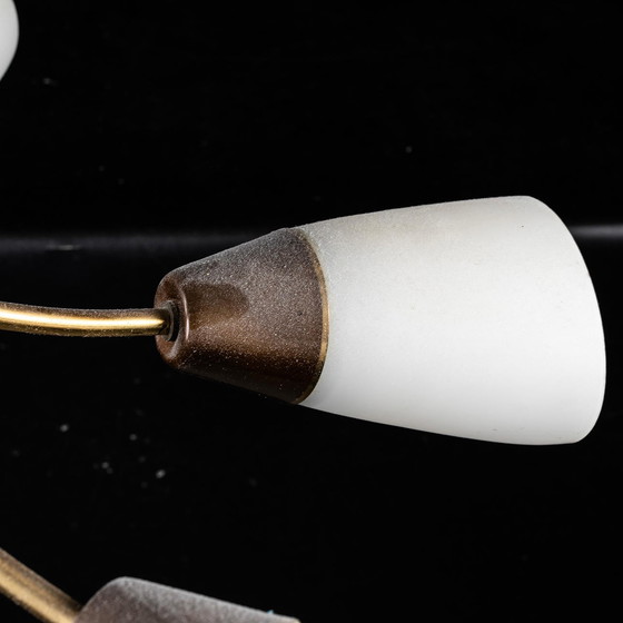 Image 1 of Scandinavische hanglamp van messing en glas - 6 koppen