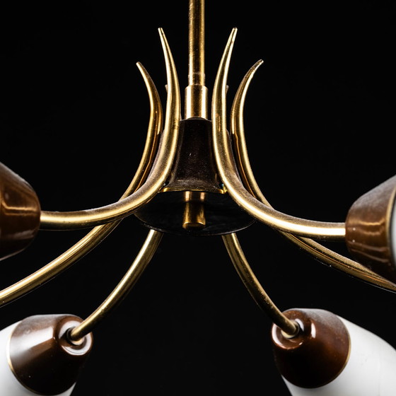 Image 1 of Scandinavische hanglamp van messing en glas - 6 koppen