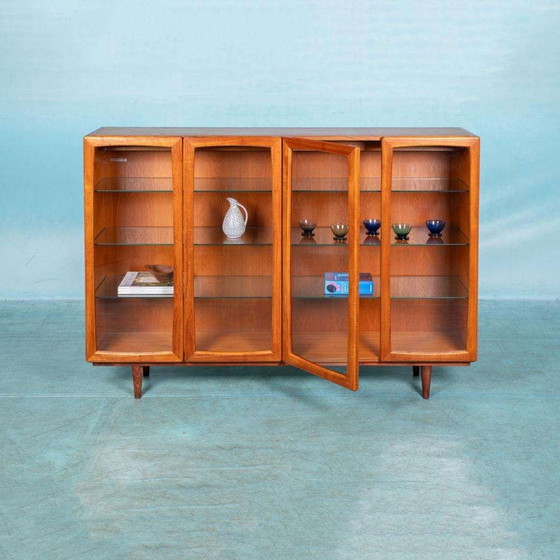 Image 1 of Vintage Deens design vitrine wandkast teak, glass highboard