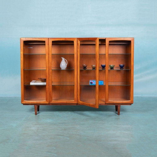 Vintage Deens design vitrine wandkast teak, glass highboard