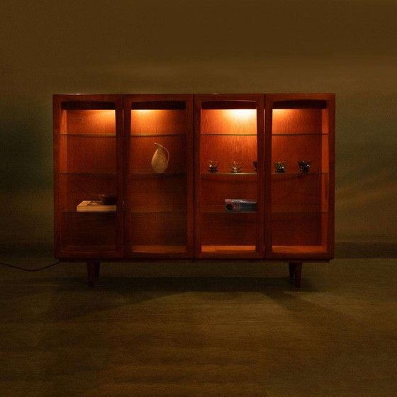 Image 1 of Vintage Deens design vitrine wandkast teak, glass highboard