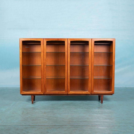 Image 1 of Vintage Deens design vitrine wandkast teak, glass highboard