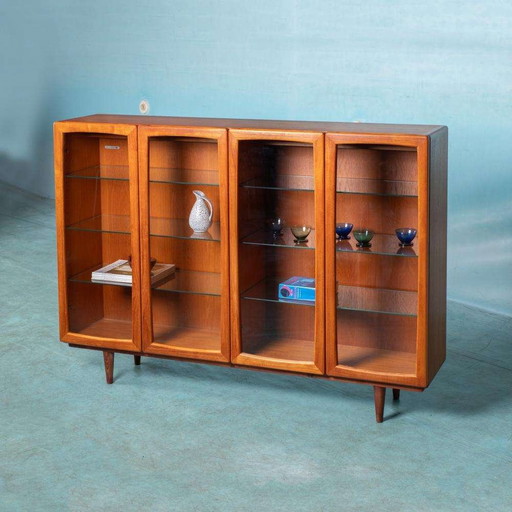 Vintage Deens design vitrine wandkast teak, glass highboard