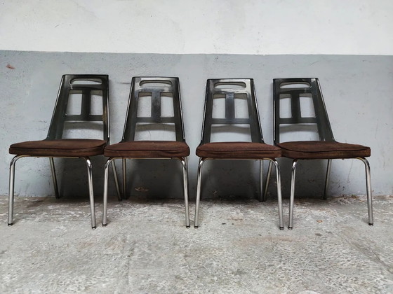 Image 1 of 4 x mid-century chrome plexiglass dining chairs