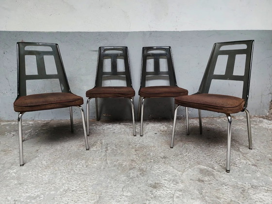 Image 1 of 4 x mid-century chrome plexiglass dining chairs