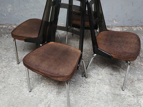 Image 1 of 4 x mid-century chrome plexiglass dining chairs