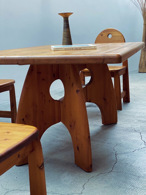 Eettafel en 4 eetkamerstoelen WASA massief grenen hout 1990