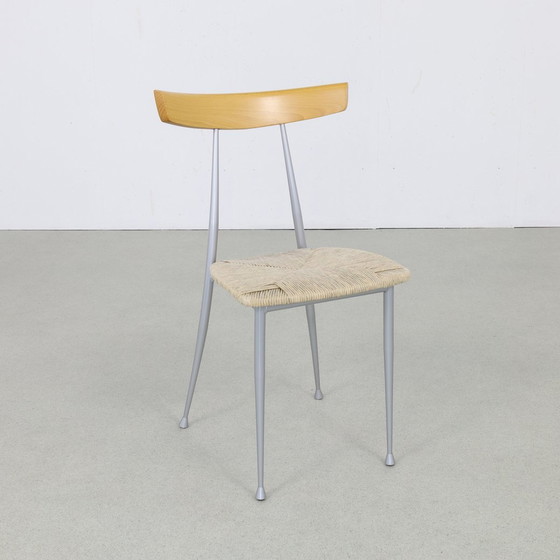 Image 1 of 4X Eetkamerstoelen Metaal Hout Riet