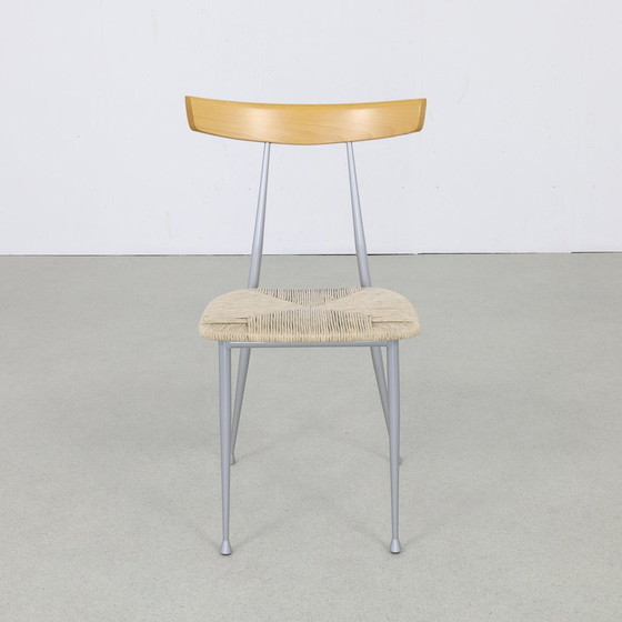 Image 1 of 4X Eetkamerstoelen Metaal Hout Riet