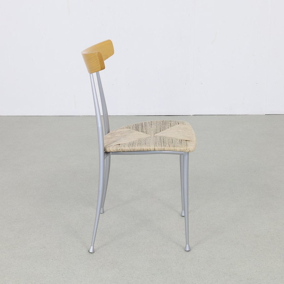 Image 1 of 4X Eetkamerstoelen Metaal Hout Riet