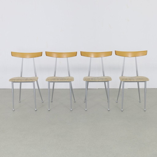 4X Eetkamerstoelen Metaal Hout Riet