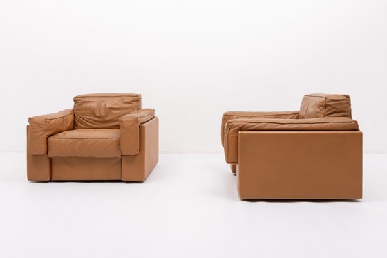 Image 1 of Italiaanse moderne cognac lederen clubfauteuils