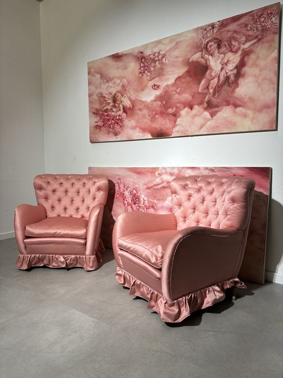 Image 1 of Paar rose fauteuils jaren 50