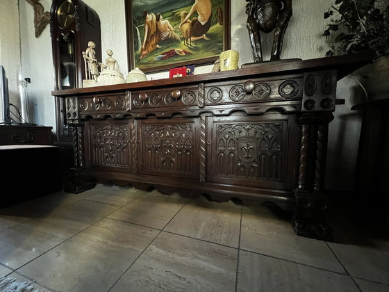 Image 1 of Eikenhouten Dressoir, Wandkast Met Mooie Ornamenten