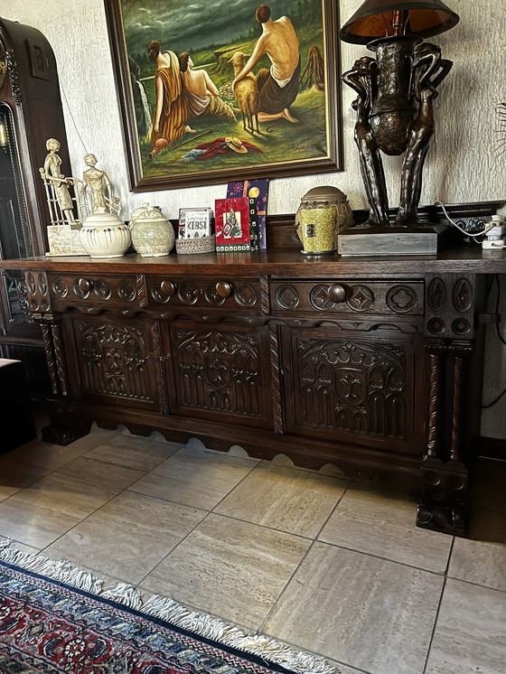 Image 1 of Eikenhouten Dressoir, Wandkast Met Mooie Ornamenten