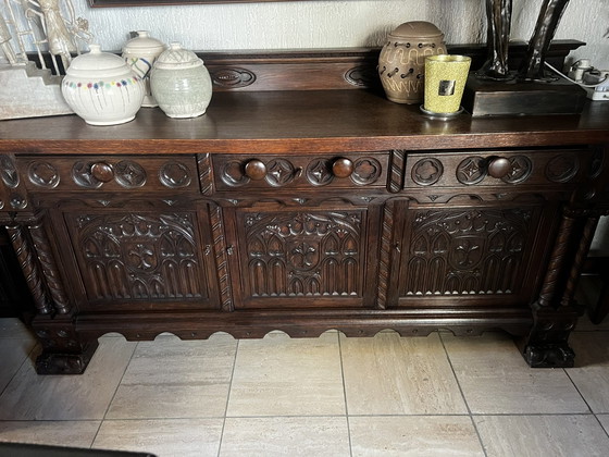 Image 1 of Eikenhouten Dressoir, Wandkast Met Mooie Ornamenten